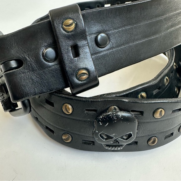 Harley-Davidson Skull Black Belt with Grommets 34 - Picture 3 of 13